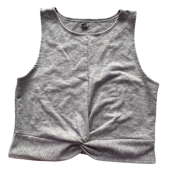 AERIE x Women Ribbed Twist Crop Top Gray Large Athlesiure Wear Workout Gym Hike - Picture 1 of 5
